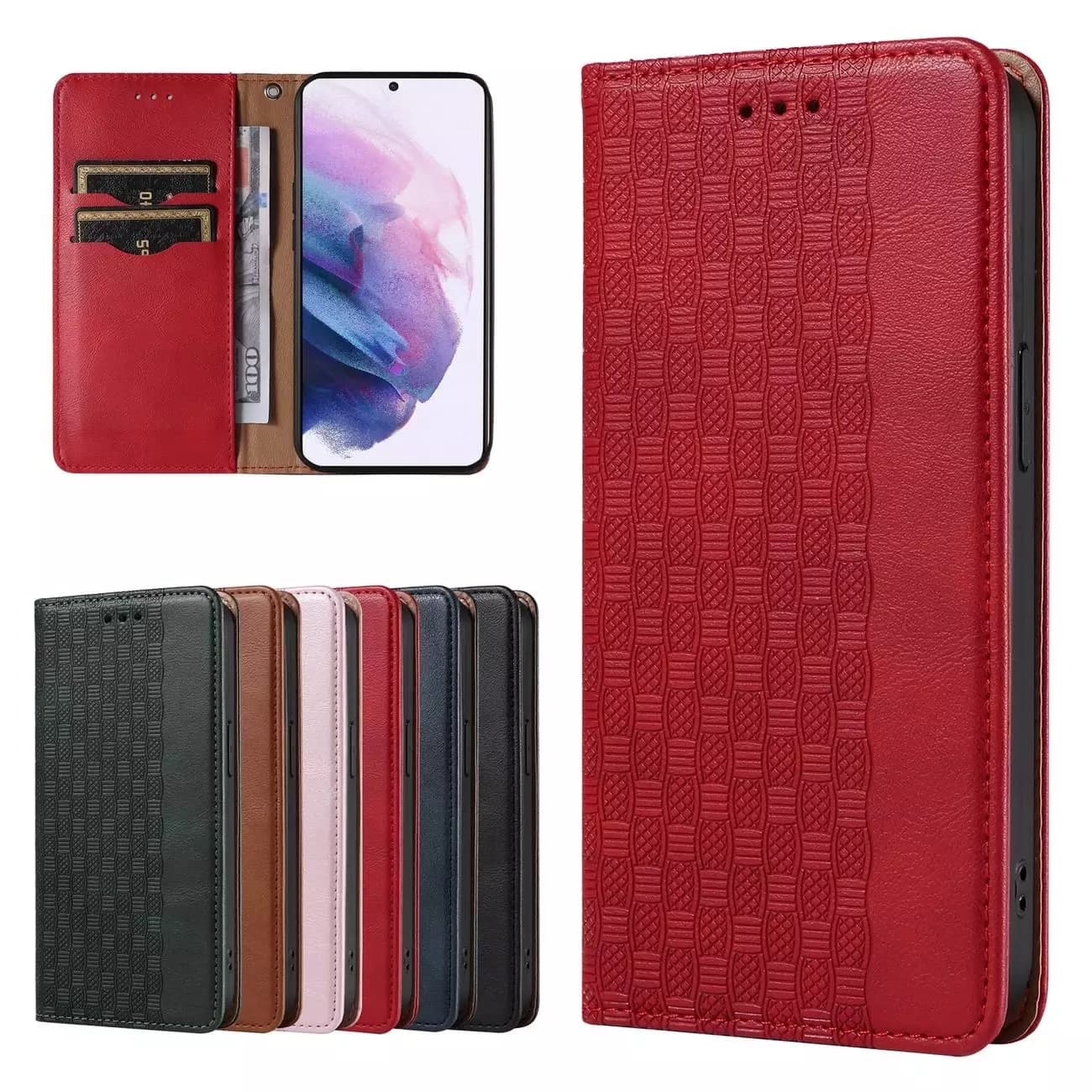 

Magnet Strap Case etui do Samsung Galaxy S22 Ultra pokrowiec portfel + mini smycz zawieszka czerwony
