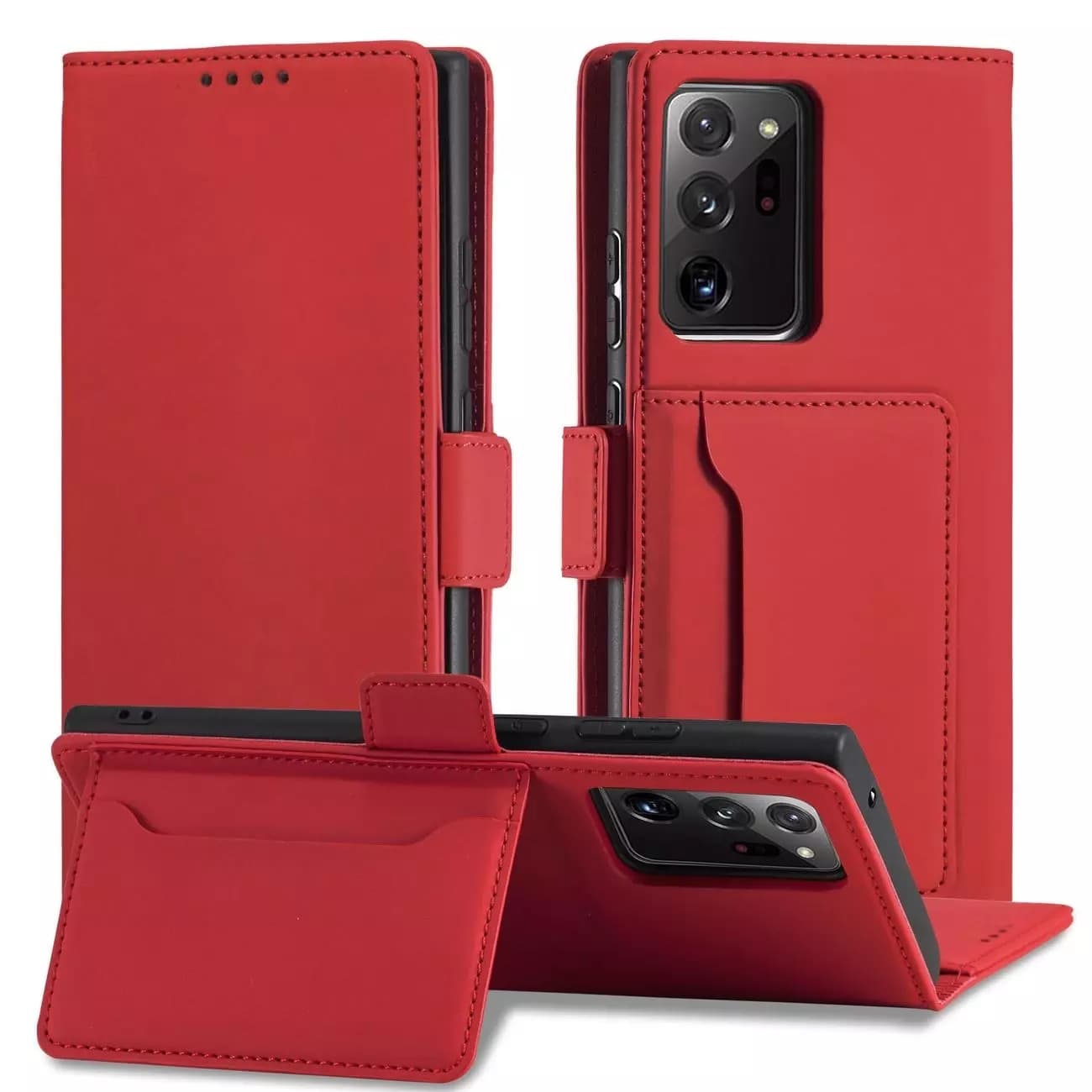 

Magnet Card Case etui do Samsung Galaxy S22 Ultra pokrowiec portfel na karty kartę podstawka czerwony