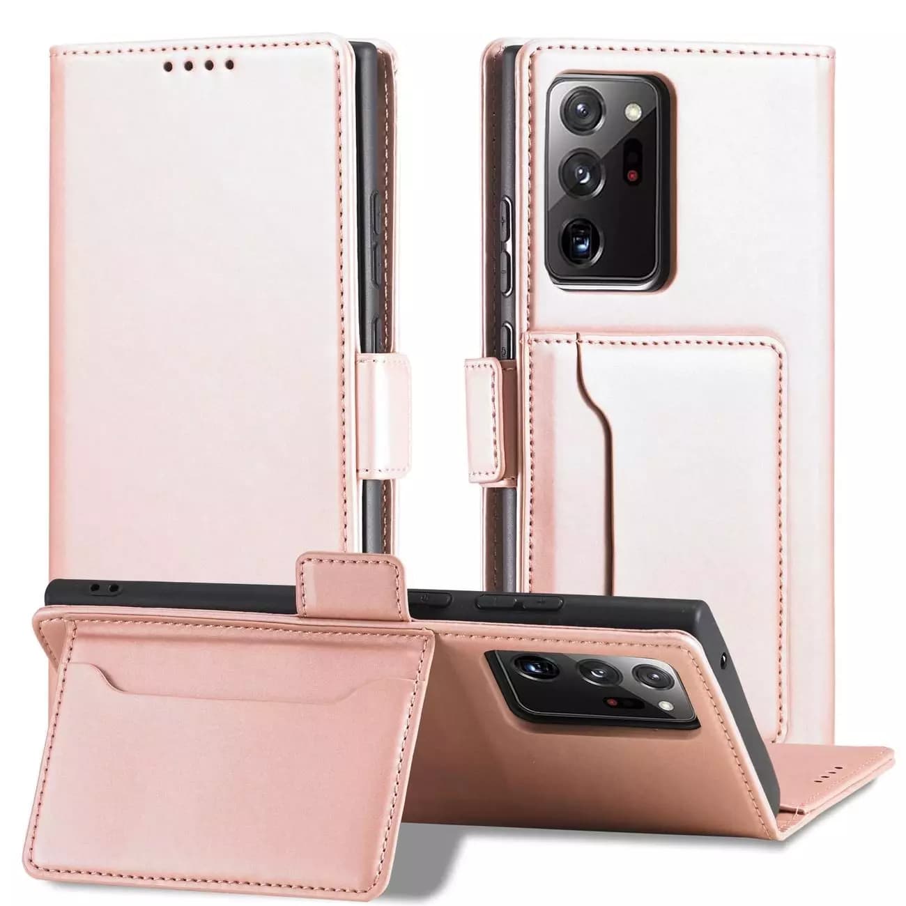 

Magnet Card Case etui do Samsung Galaxy S22 Ultra pokrowiec portfel na karty kartę podstawka różowy