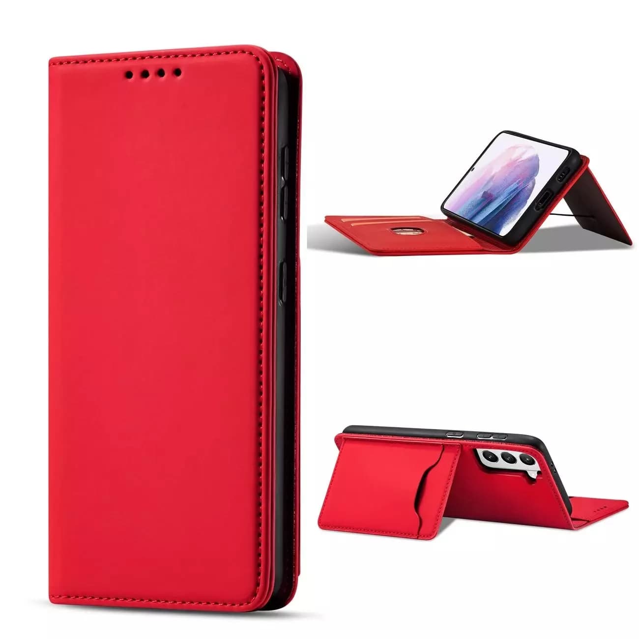 

Magnet Card Case etui do Samsung Galaxy S22 pokrowiec portfel na karty kartę podstawka czerwony