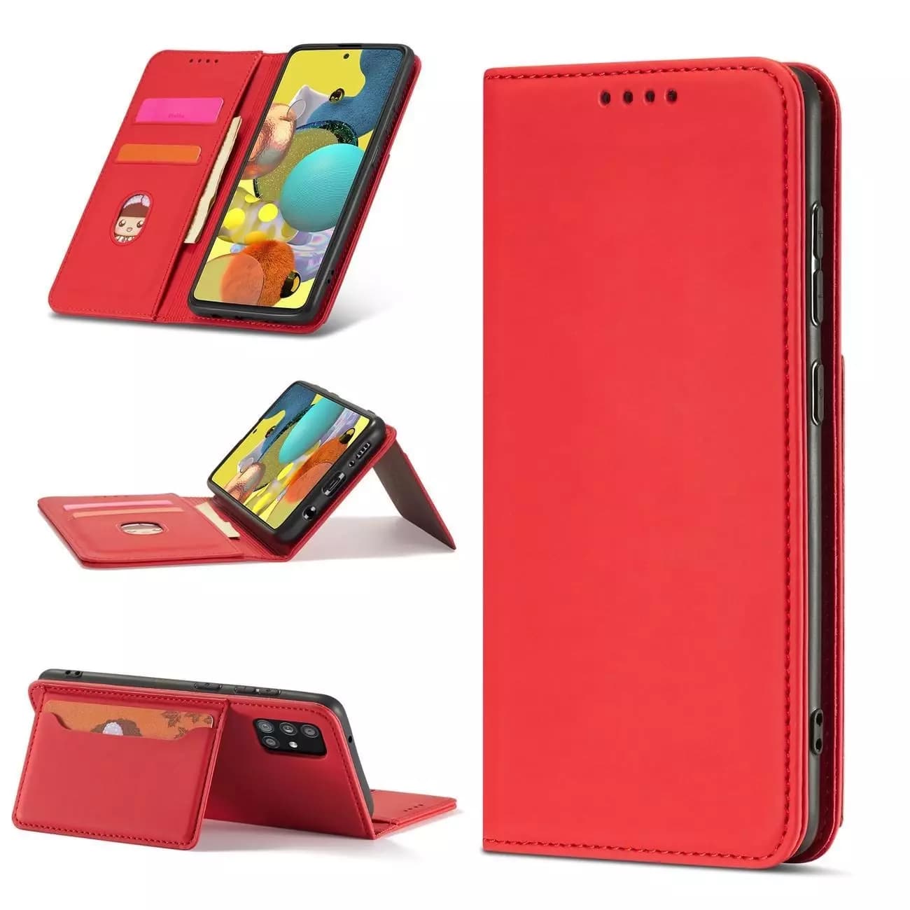 

Magnet Card Case etui do Samsung Galaxy A52 5G pokrowiec portfel na karty kartę podstawka czerwony
