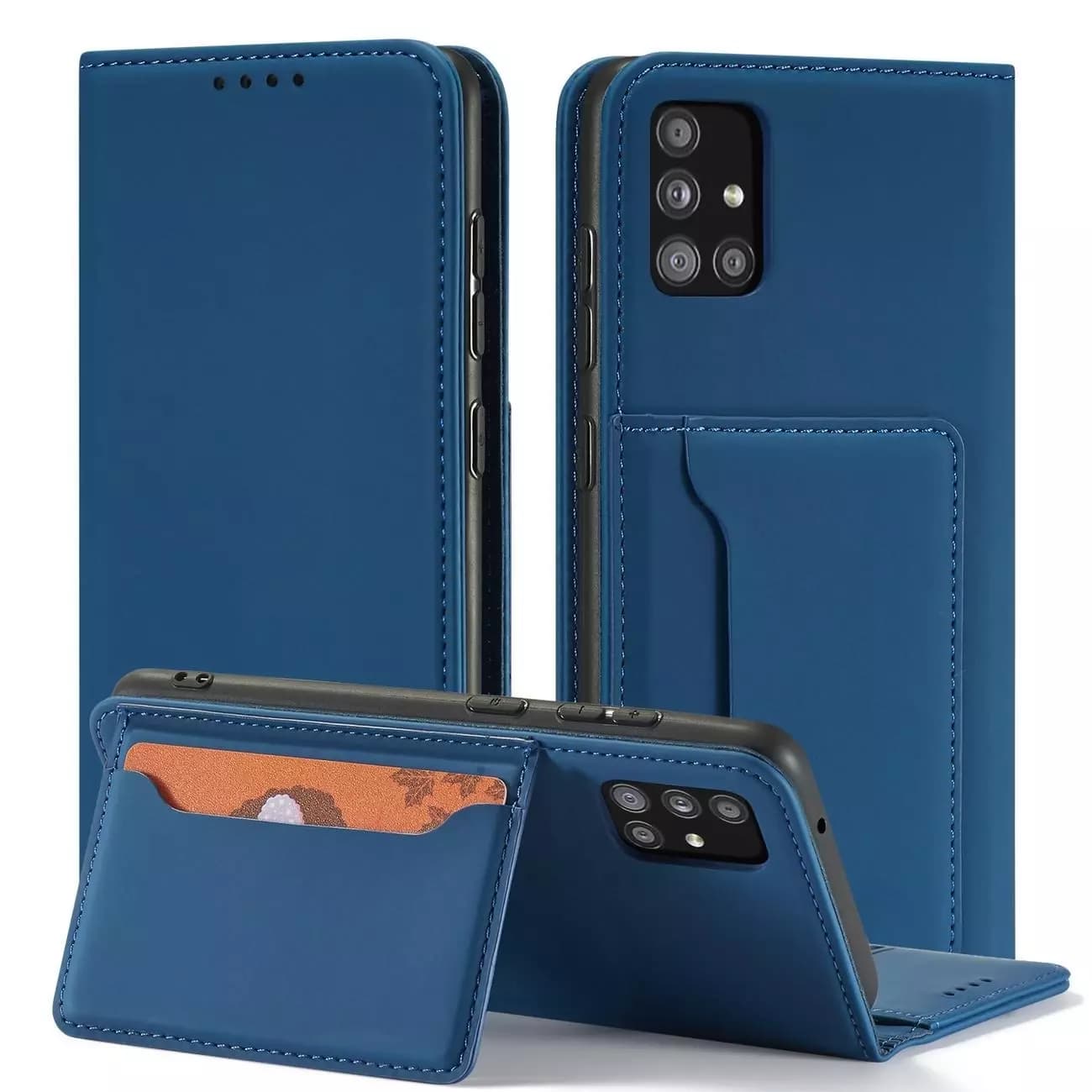 

Magnet Card Case etui do Samsung Galaxy A52 5G pokrowiec portfel na karty kartę podstawka niebieski