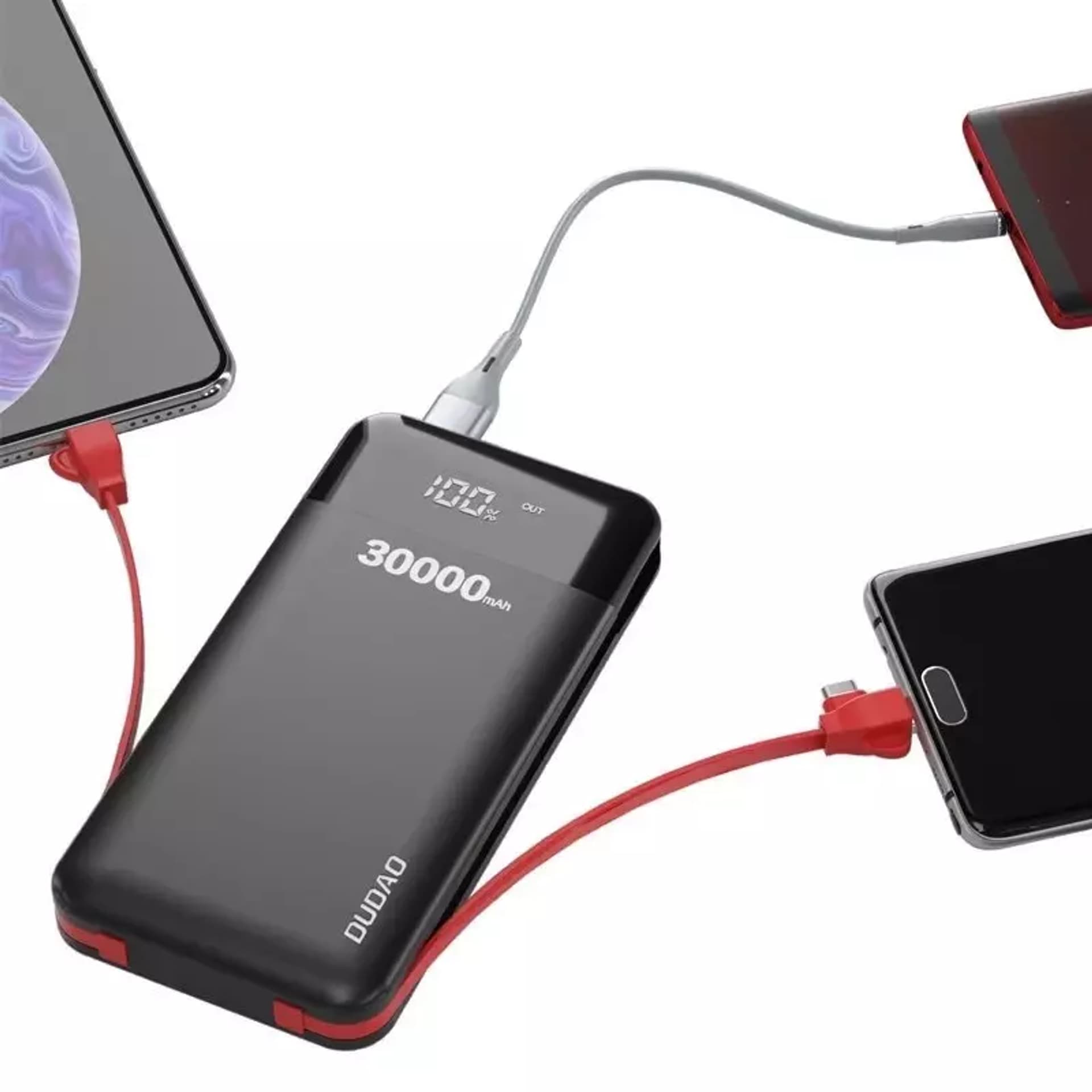 

Dudao K1Max powerbank 30000mAh z wbudowanymi kablami biały (K1Max-white)
