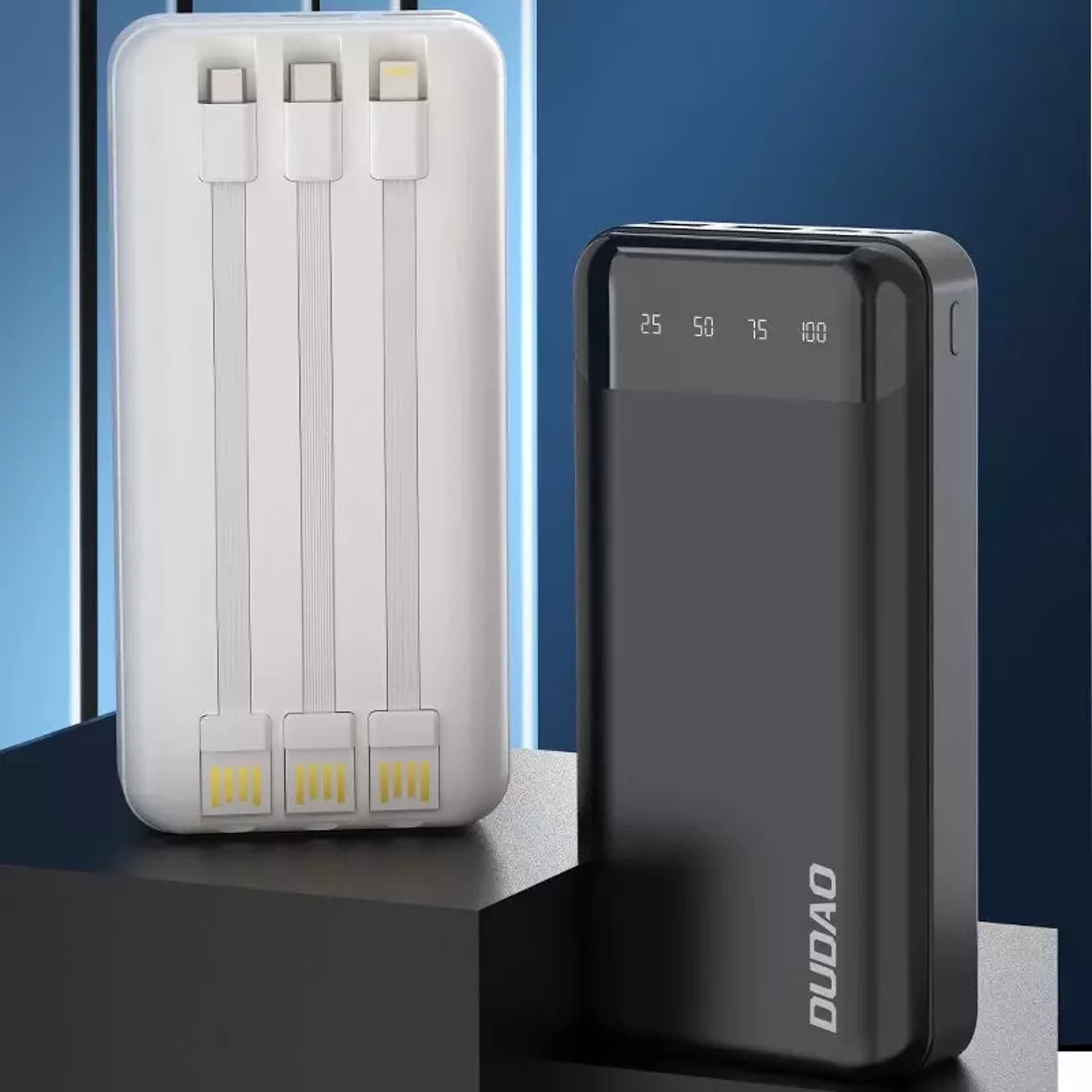 

Dudao pojemny powerbank z 3 wbudowanymi kablami 20000mAh USB Typ C + micro USB + Lightning czarny (Dudao K6Pro+)