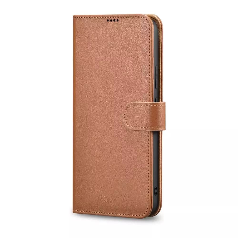 

iCarer Haitang Leather Wallet Case skórzane etui do Samsung Galaxy S22 portfel obudowa pokrowiec brązowy (AKSM04BN)