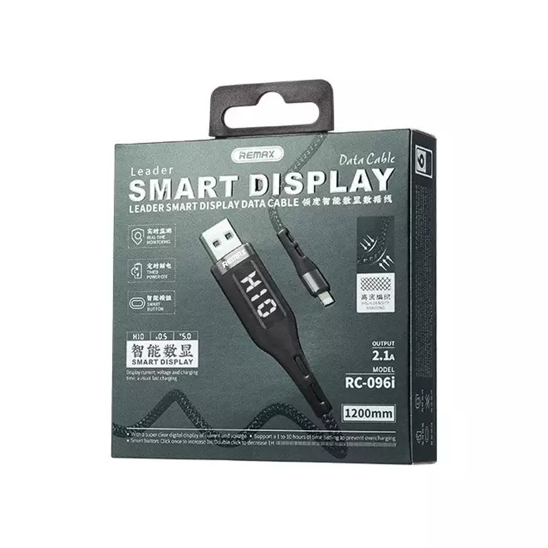 

Remax kabel przewód USB - Lightning do ładowania z ekranem wyświetlaczem miernikiem prądu 2,1 A 1,2 m + wbudowany timer czasu ładowania czarny (RC-096i black)