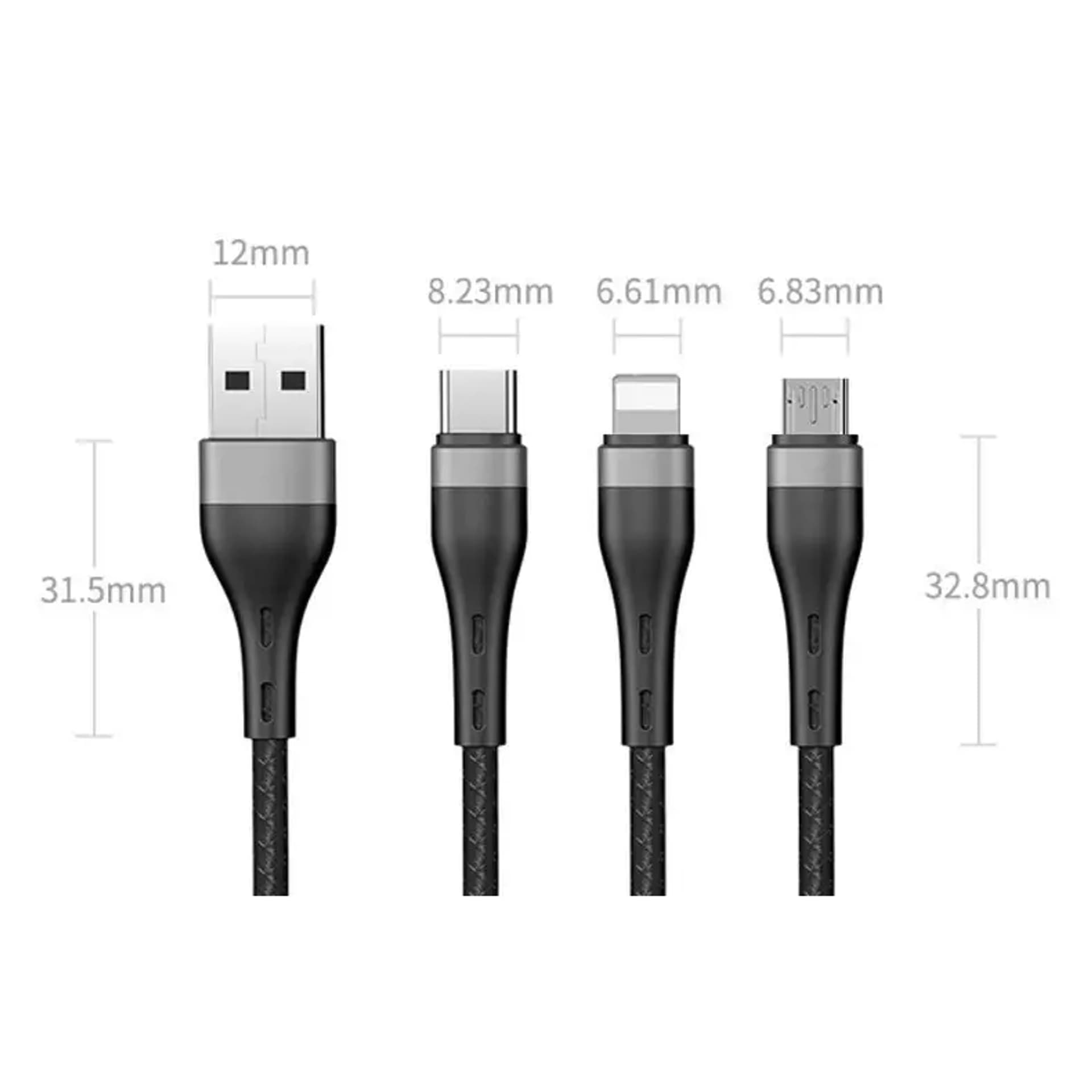 

Proda Quark pro 3w1 kabel USB - Lightning / USB Typ C/ micro USB 5A 1,2m czarny (PD-B59th)