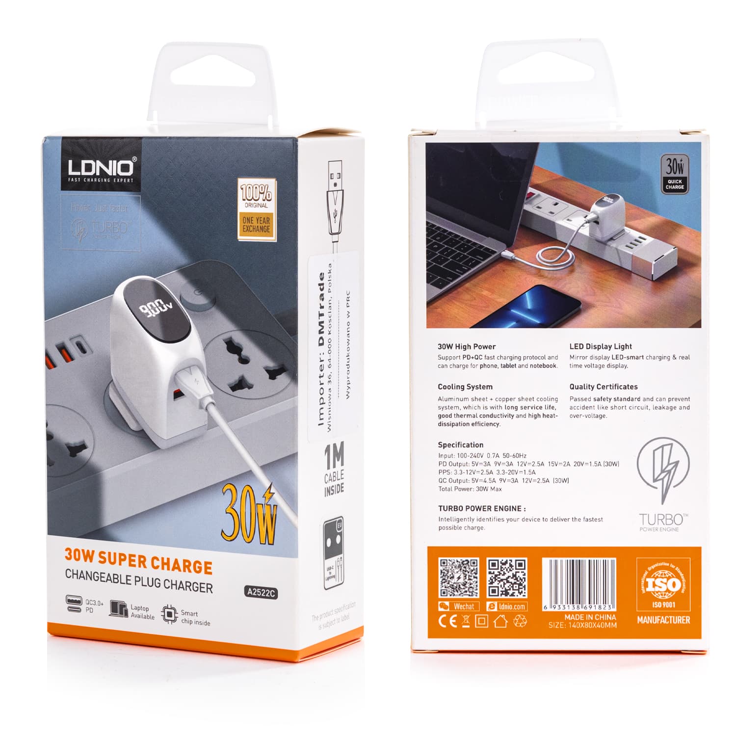 

Ładowarka USB 30W panel LED kabel USB-A Lightning