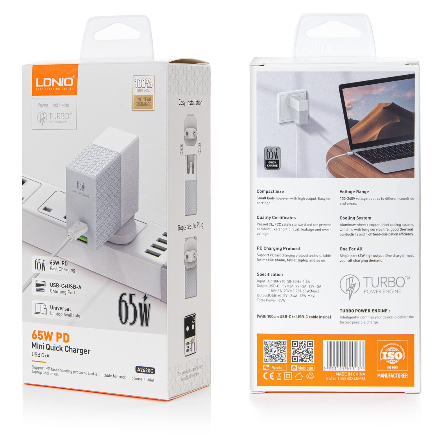 

Ładowarka USB 65W PD QC3.0 2-portowa notebook