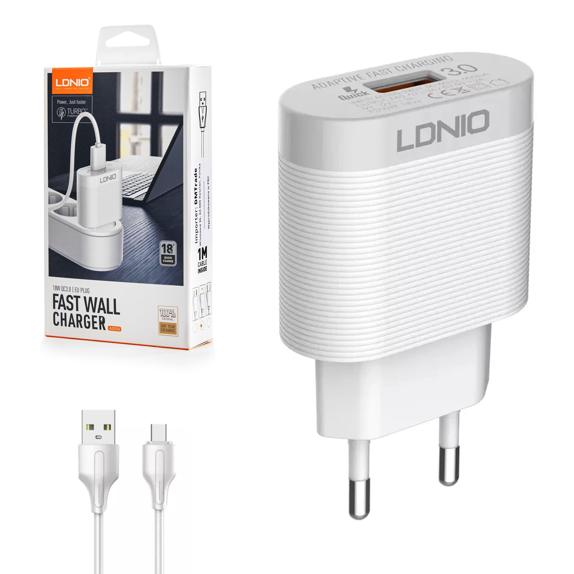 

Ładowarka USB 18W PD QC3.0 kabel USB-A microUSB
