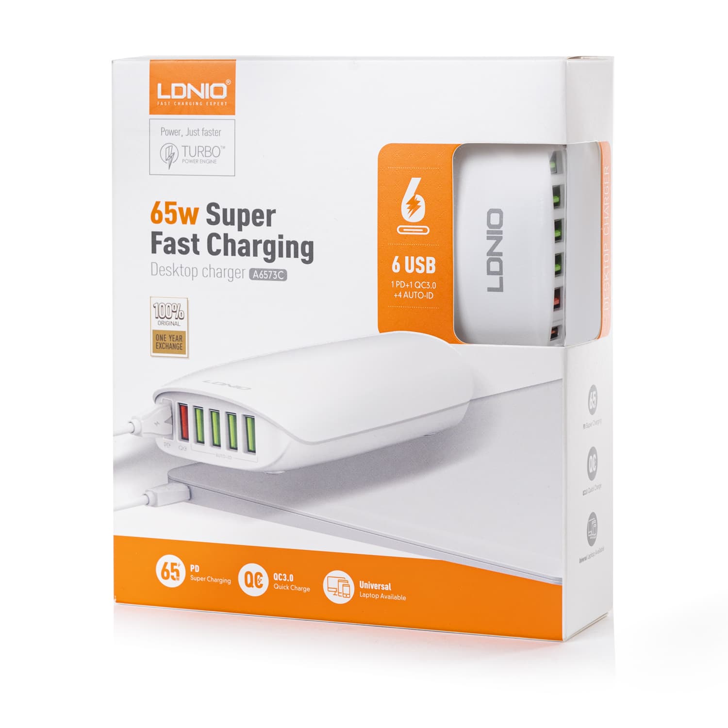 

Ładowarka USB 65W PD QC3.0 Fast Charging 6-portowa