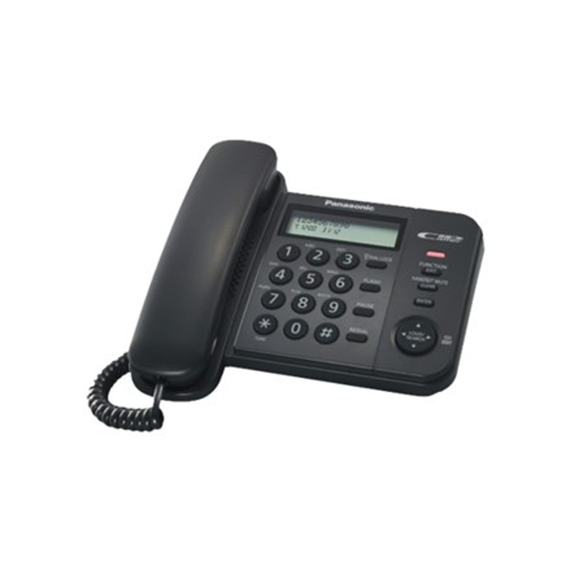 

Panasonic Corded KX-TS560FXB 588 g, czarny, Identyfikacja rozmówcy, Pojemność książki telefonicznej 50 wpisów, Wbudowany wyświet
