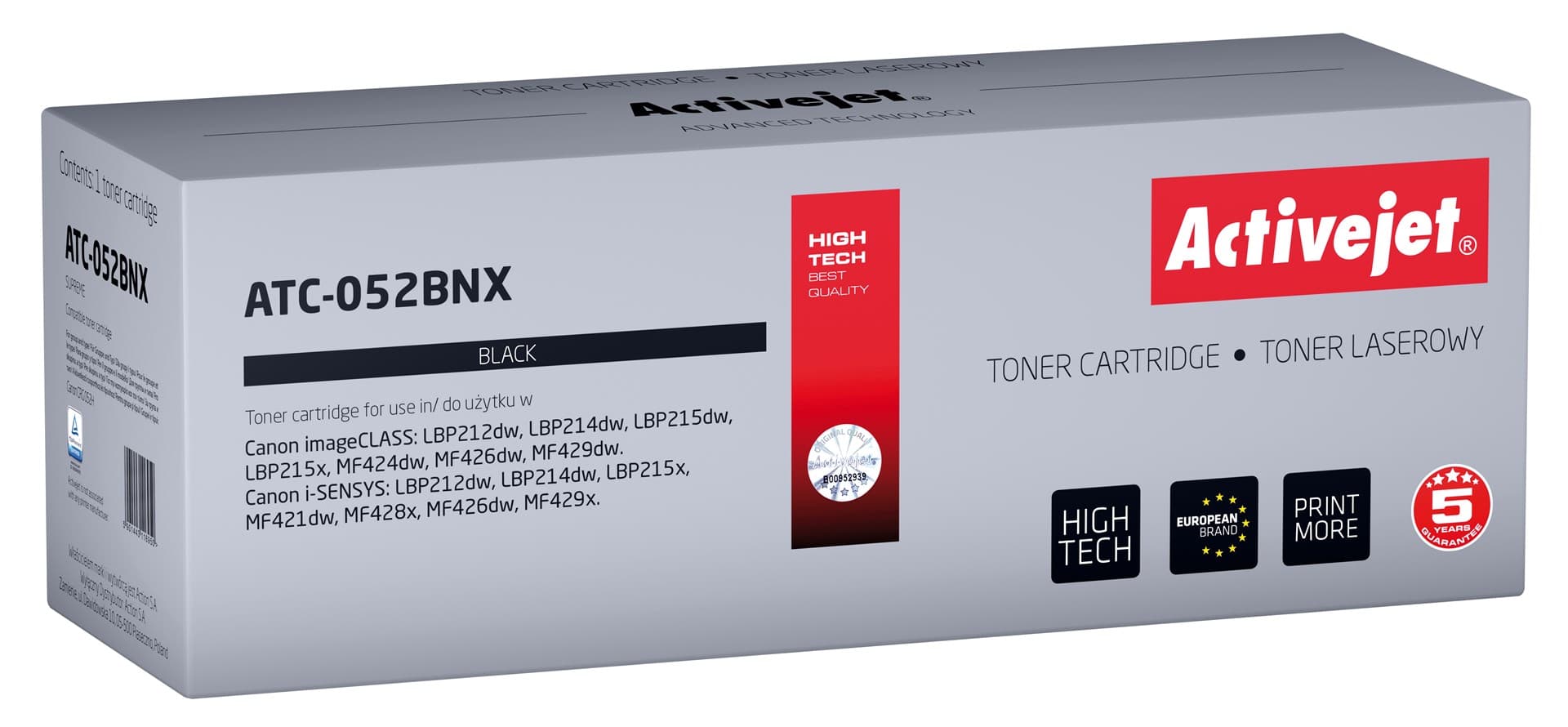 

Toner Activejet ATC-052BNX (zamiennik Canon 052BK XL; Supreme; 9200 stron; czarny)