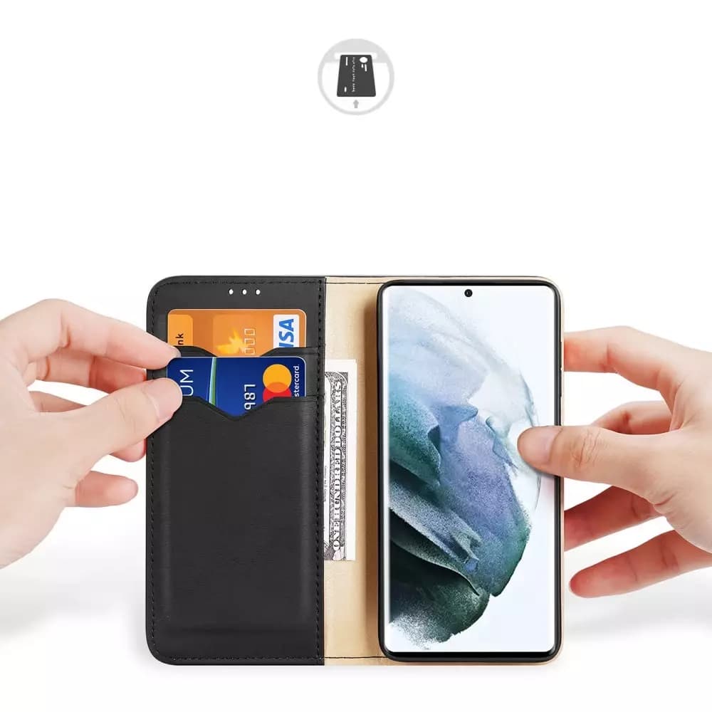 

Dux Ducis Hivo skórzane etui z klapką pokrowiec ze skóry naturalnej portfel na karty i dokumenty Samsung Galaxy S22 Ultra czarny