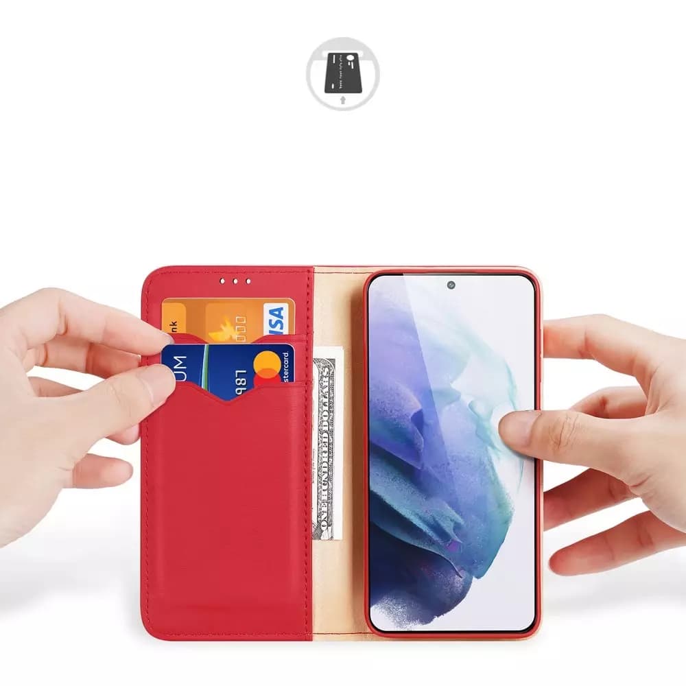 

Dux Ducis Hivo skórzane etui z klapką pokrowiec ze skóry naturalnej portfel na karty i dokumenty Samsung Galaxy S22+ (S22 Plus) czerwony, S22 plus) czerwon