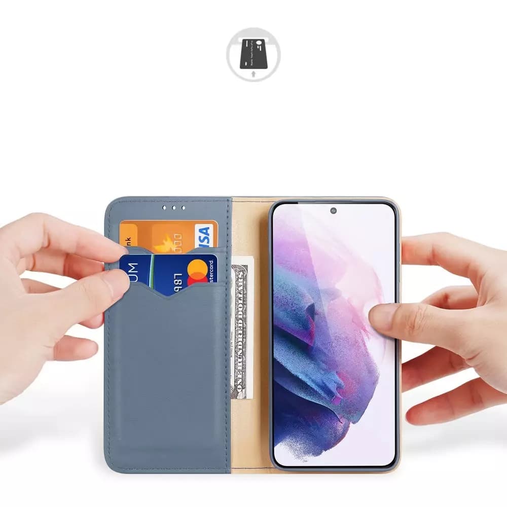 

Dux Ducis Hivo skórzane etui z klapką pokrowiec ze skóry naturalnej portfel na karty i dokumenty Samsung Galaxy S22 niebieski