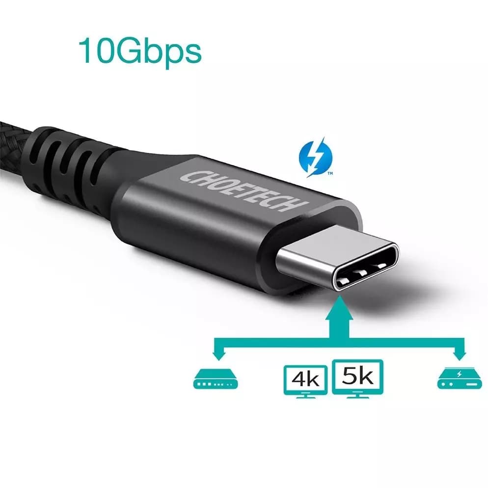 

Choetech kabel przewód szybkie ładowanie USB Typ C - USB Typ C 3.2 Gen 2 100W Power Delivery 2m czarny (XCC-1007)