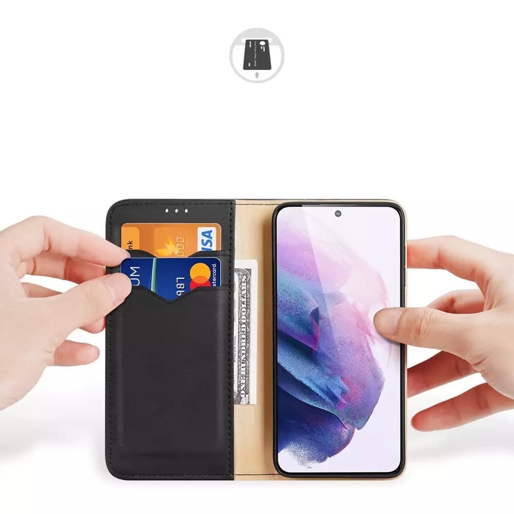 

Dux Ducis Hivo skórzane etui z klapką pokrowiec ze skóry naturalnej portfel na karty i dokumenty Samsung Galaxy S22 czarny