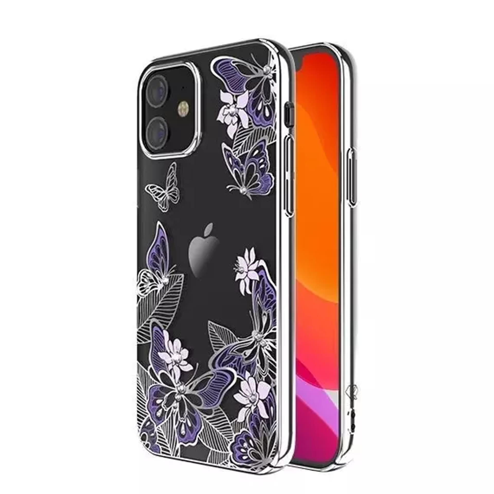 

Kingxbar Butterfly Series błyszczące etui ozdobione oryginalnymi Kryształami Swarovskiego motyle iPhone 12 mini fioletowy