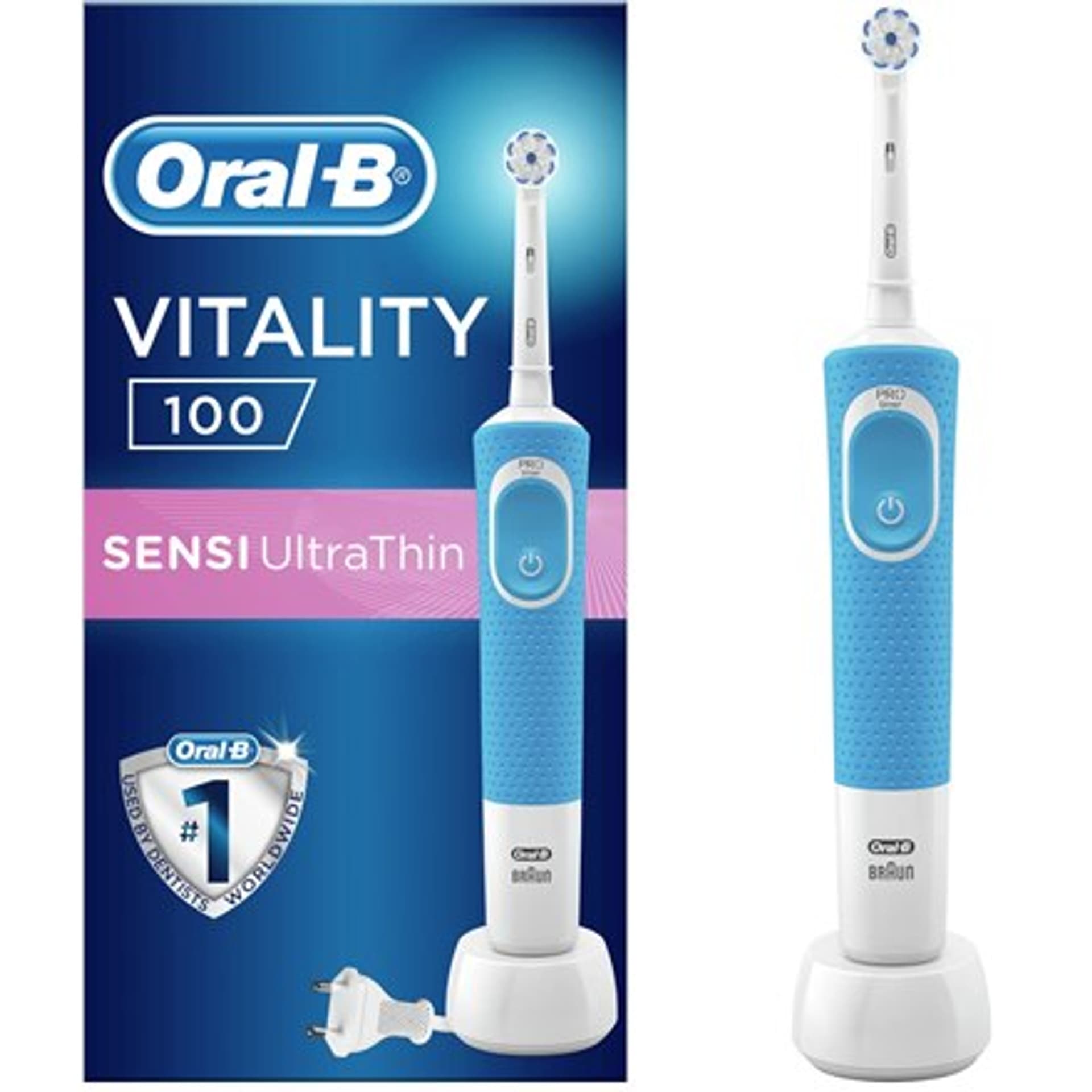 

Oral-B Electric Toothbrush D100.413.1 Vitality 100 Sensitive Rechargeable, Dla dorosłych, Ilość główek szczoteczki w zestawie 1,