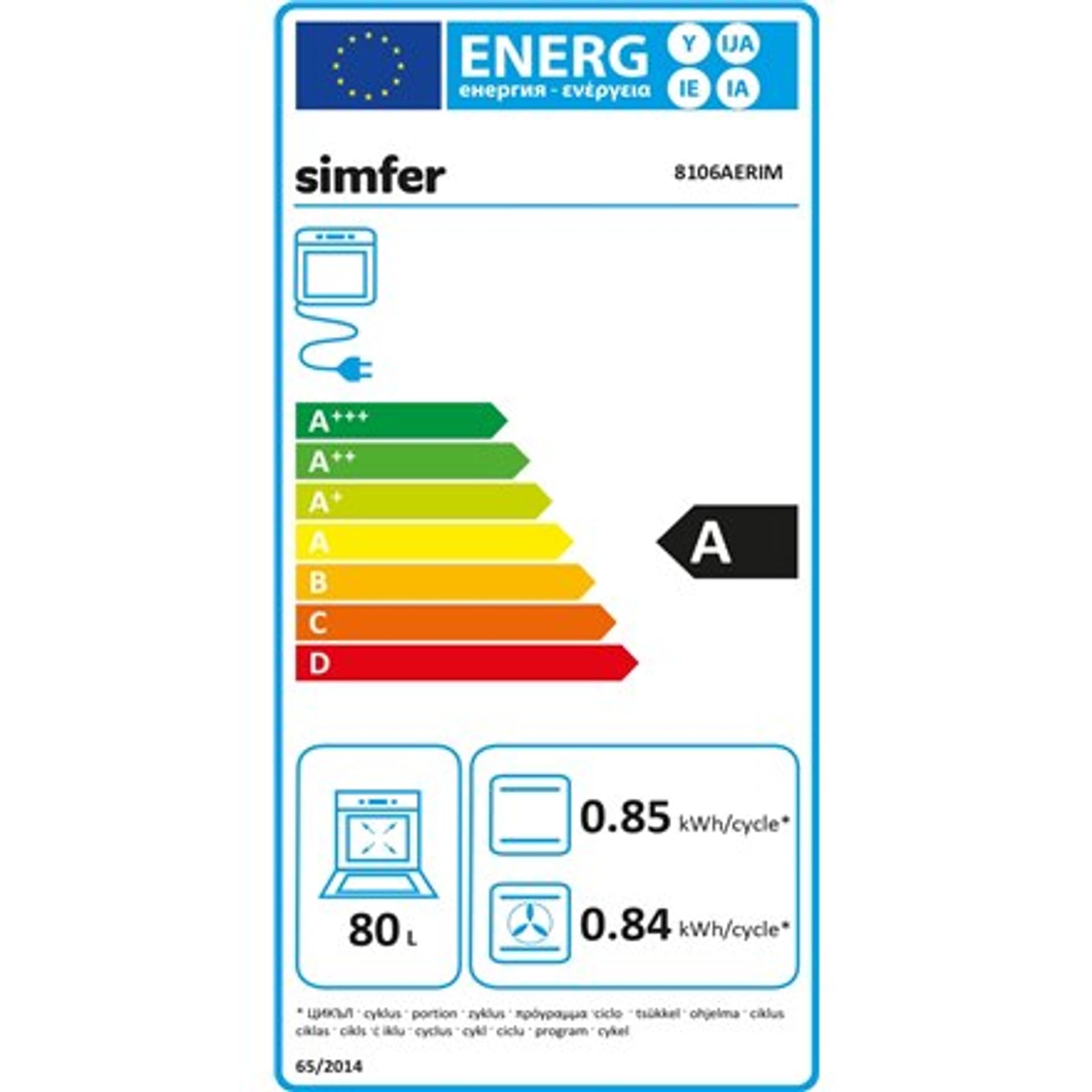 

Simfer Piekarnik 8106AERIM 80 L, Wielofunkcyjny, Ręczny, Sterowanie mechaniczne, Wysokość 60 cm, Szerokość 60 cm, Stal nierdzewn