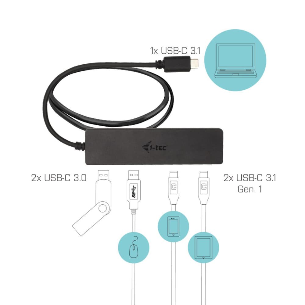 

HUB USB-C metalowy 2x USB 3.0 + 2x USB-C, z kablem USB-C 85cm