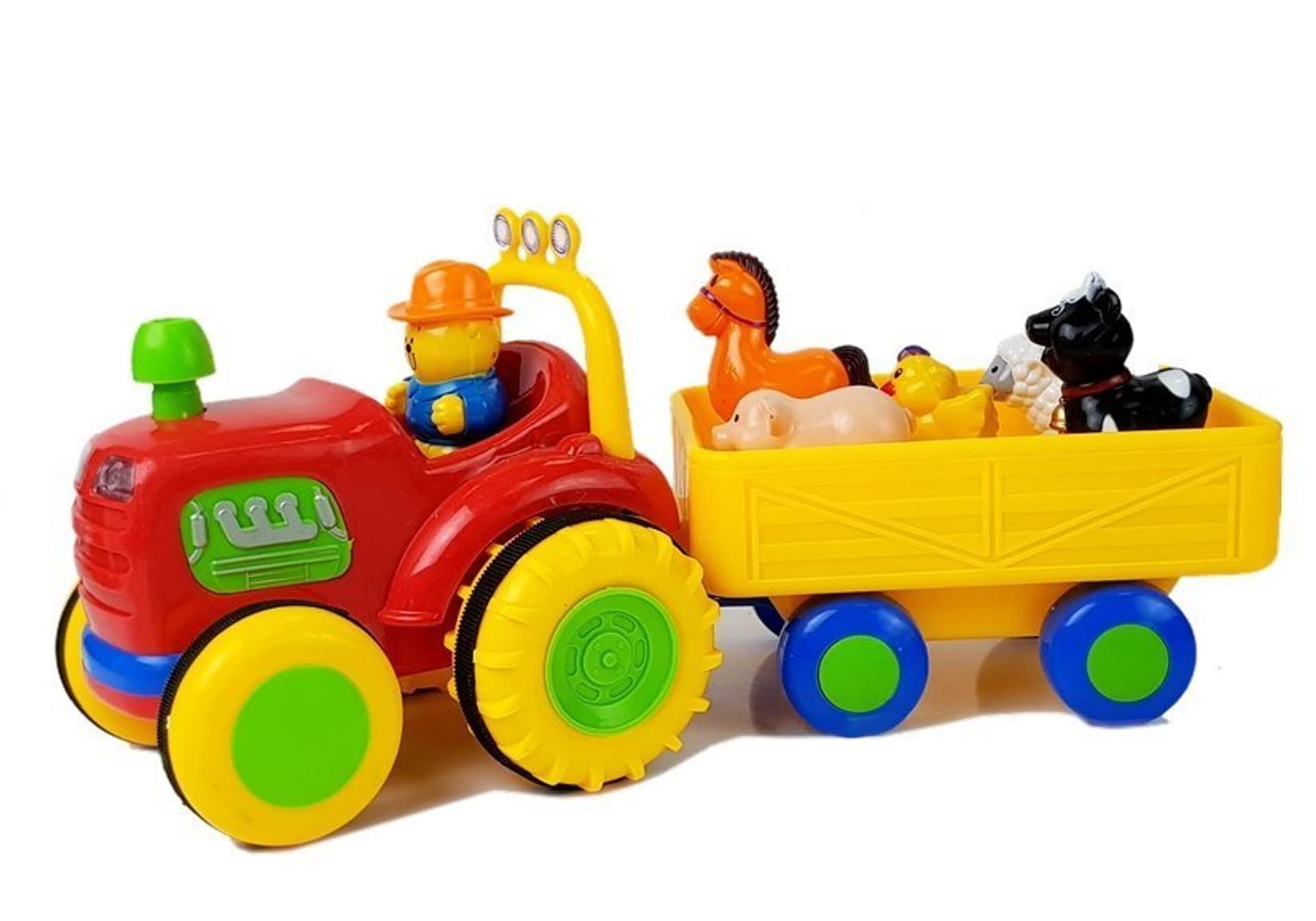 

Traktor z Przyczepką, Zwierzętami Dla Niemowląt na Baterie z Dźwiękiem
