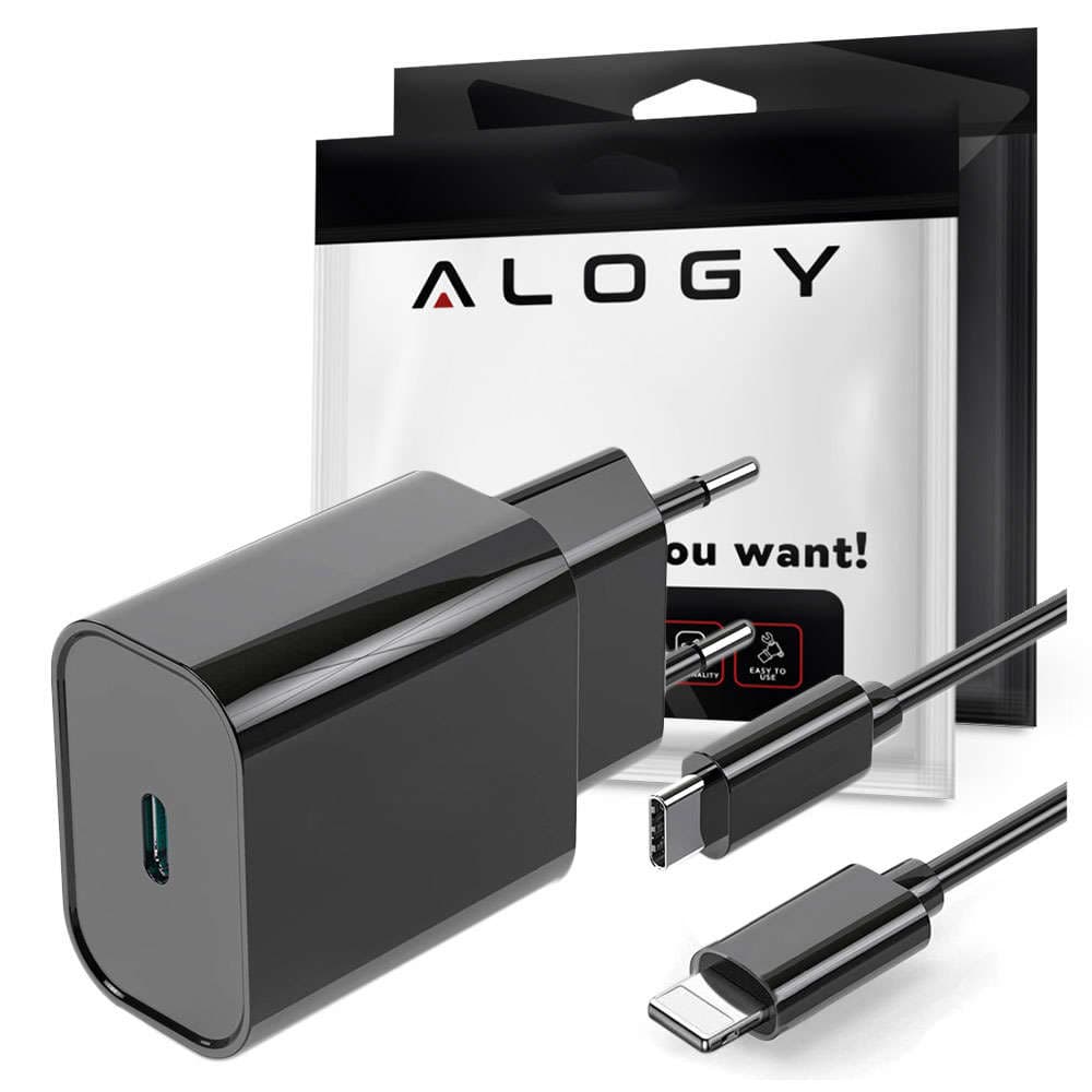 

Ładowarka sieciowa Alogy szybka USB-C PD 20W + Kabel USB-C - Lightning 1m Czarny