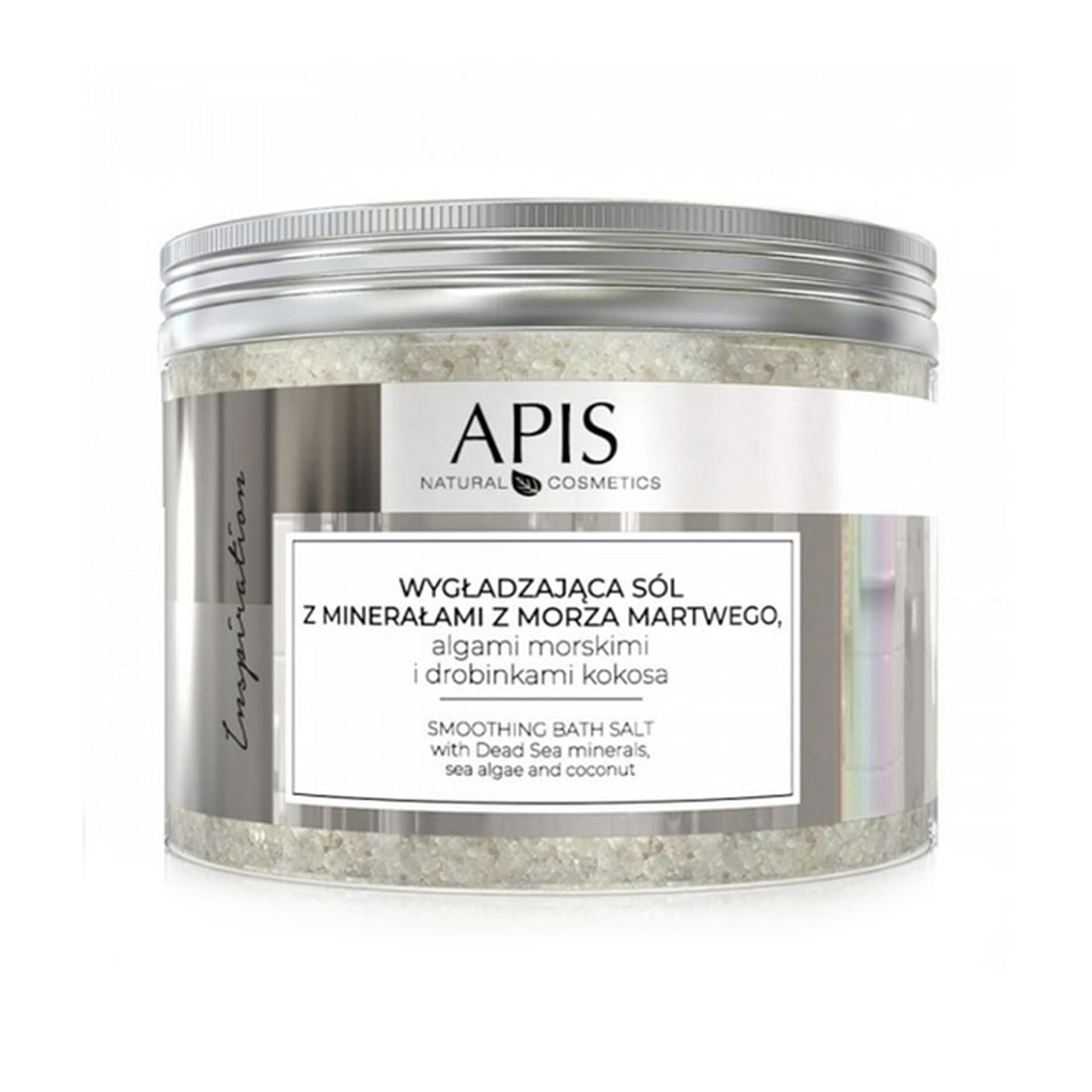 

Apis inspiration, wygładzająca sól do kąpieli z minerałami z morza martwego, algami morskimi i drobinkami kokosa, 650 g