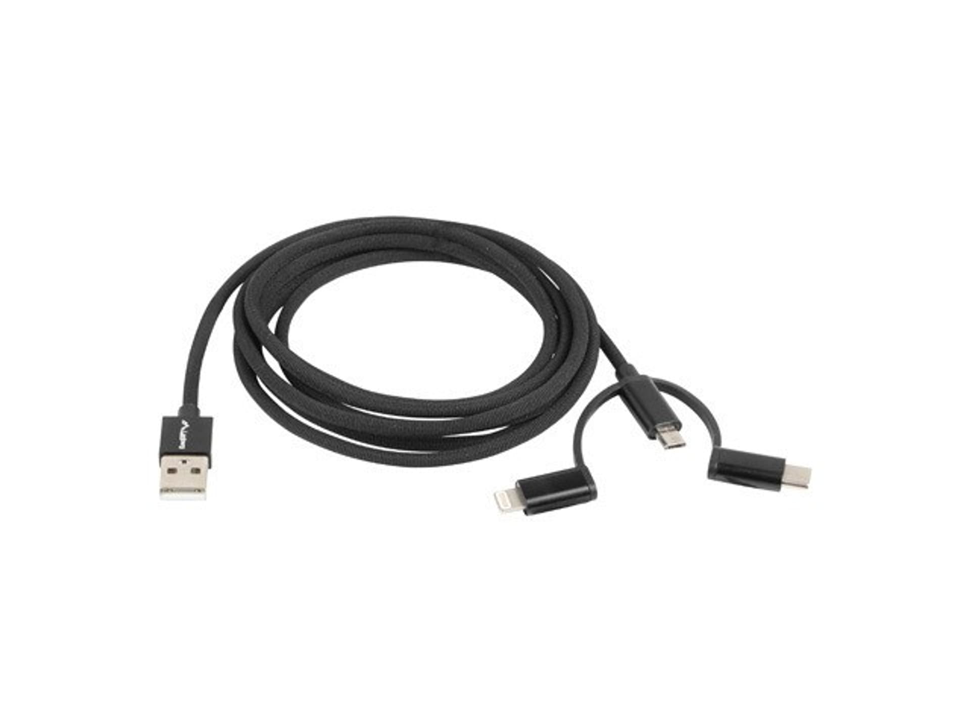 

Kabel 3in1 USB-A(M)->USB MICRO(M)+LIGHTNING(M)+USB-C(M) 2.0 1M czarny premium, M) 2.0 1m czarny premiu
