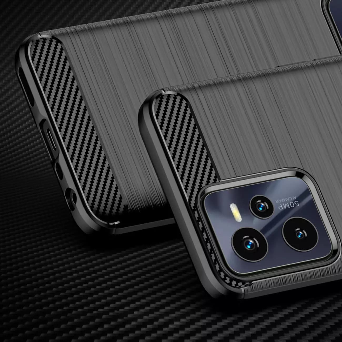 

Carbon Case elastyczne etui pokrowiec do Realme C35 czarny