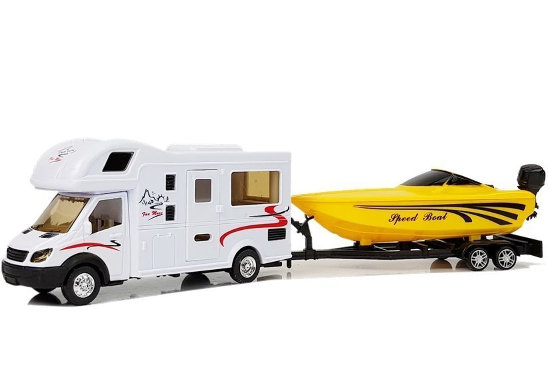 

Camper z Żółtą Motorówką i Napędem Frykcyjnym 1:48