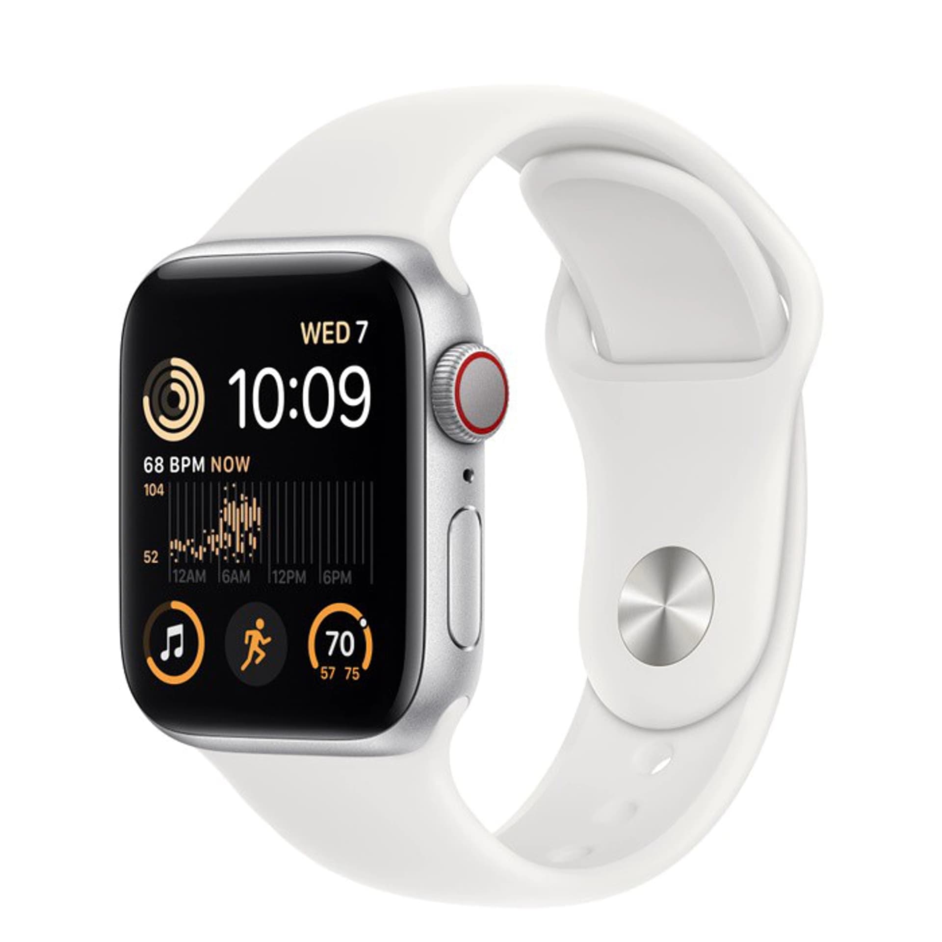 

Watch SE GPS + Cellular 40 mm Koperta z aluminium w kolorze srebrnym z paskiem sportowym w kolorze białym APPLE WatchOS 9 Srebrny