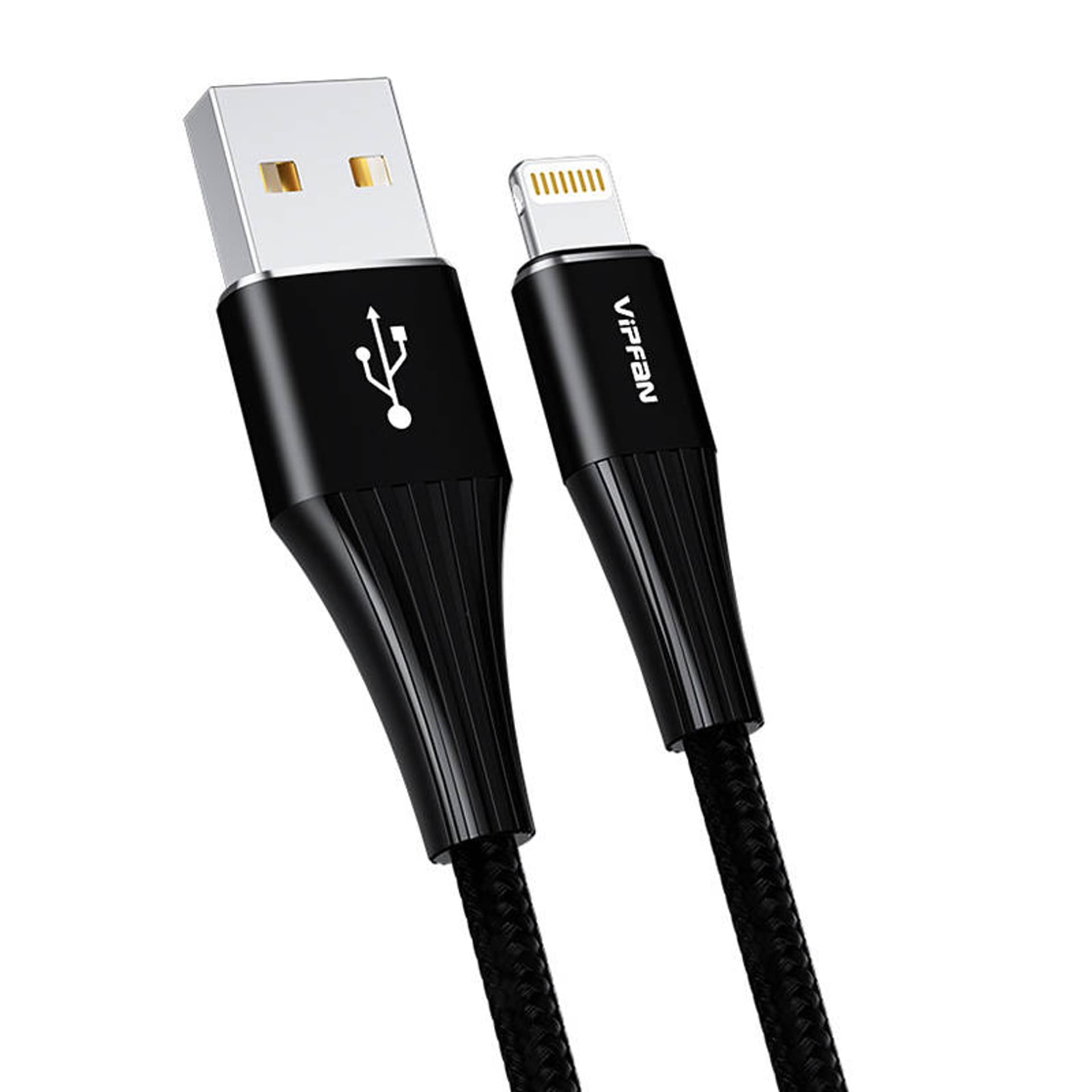 

Kabel USB do Lightning Vipfan A01, 3A, 1.2m, z oplotem (czarny).