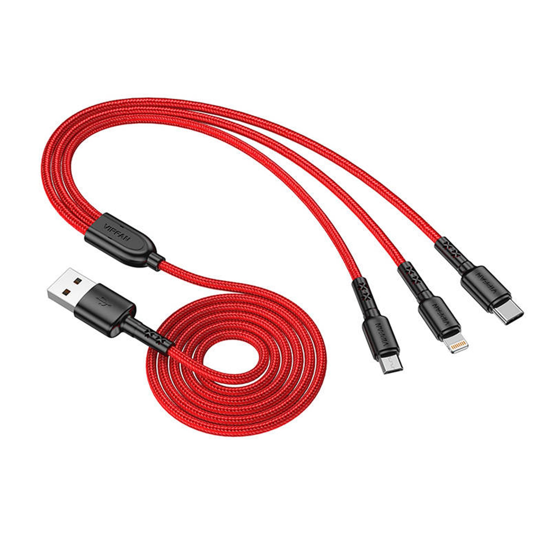 

Kabel USB Vipfan X02 3w1 USB-C / Lightning / Micro 3.5A 1.5m (czerwony)