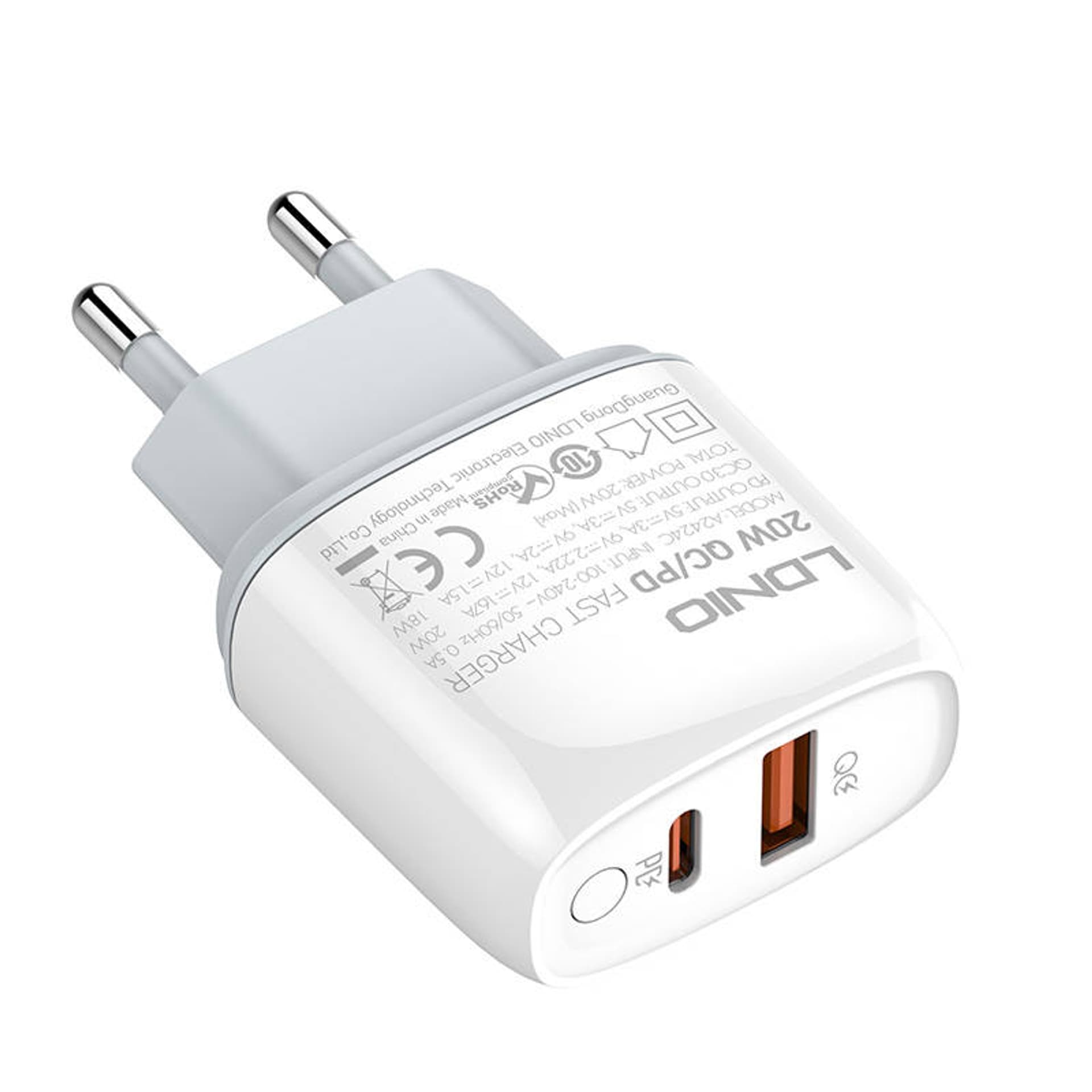 

Ładowarka sieciowa LDNIO A2424C, USB + USB-C, PD + QC 3.0, 20W (biała)