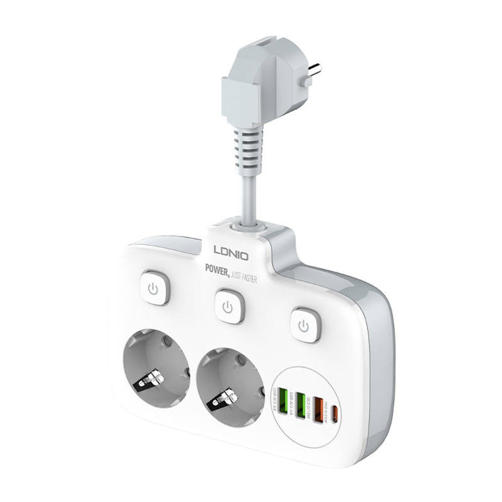 

Listwa zasilająca z 2 gniazdami AC, 3x USB, USB-C, LDNIO SE2435, 2500W (biała)