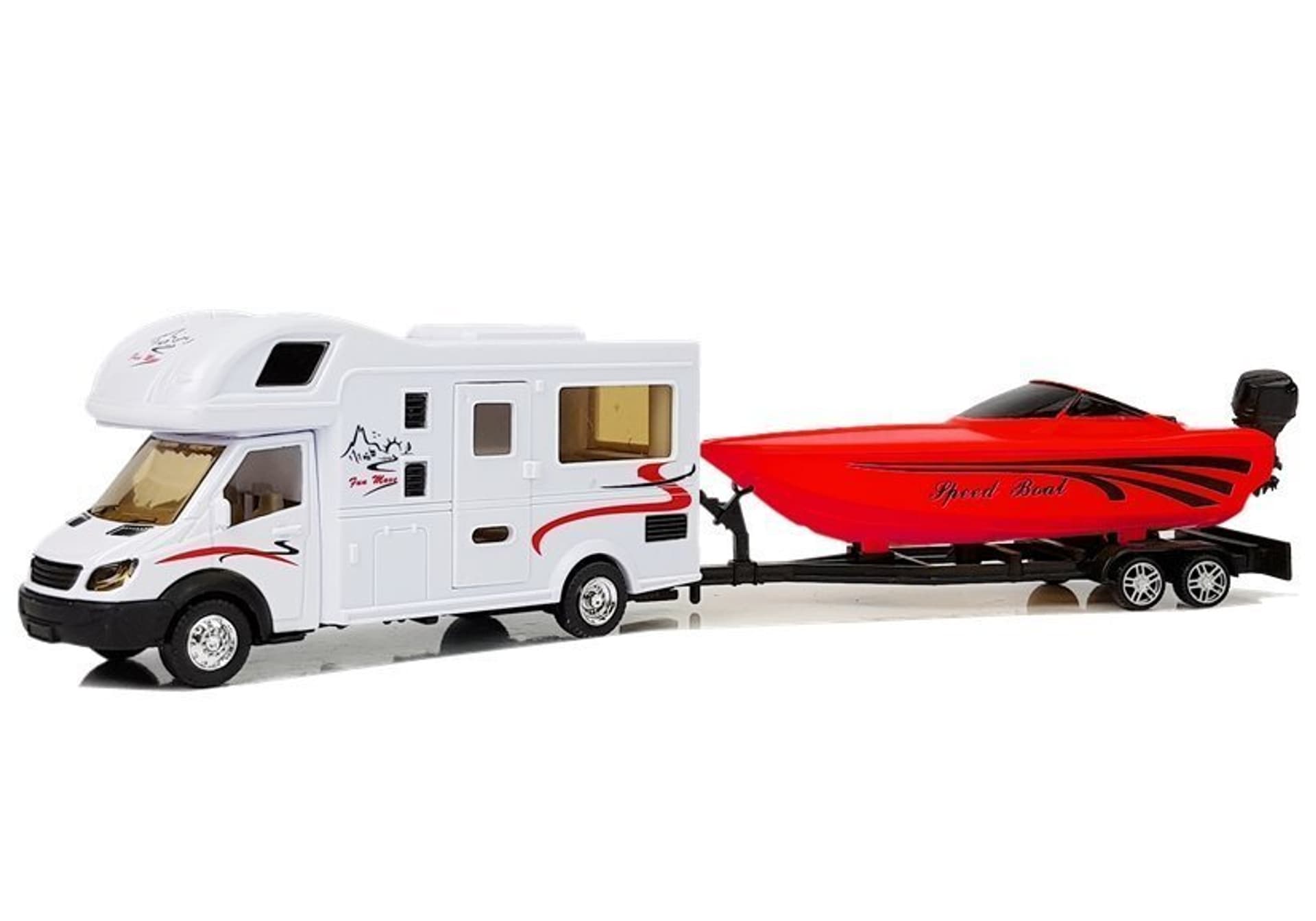 

Camper z Czerwoną Motorówką i Napędem Frykcyjnym 1:48