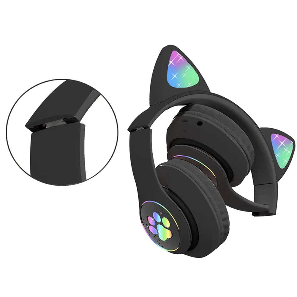 

Słuchawki bezprzewodowe nauszne LED RGB Bluetooth 5.0 FM MP3 radio Kocie uszy świecące Czarne