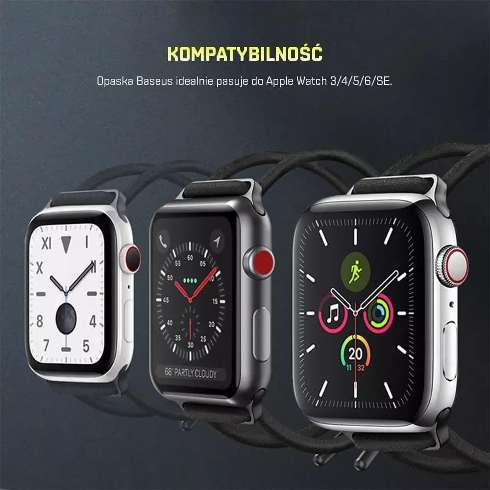 

BASEUS Pasek do Apple Watch 3/4/5/6/SE 38-40mm Szary/żółty
