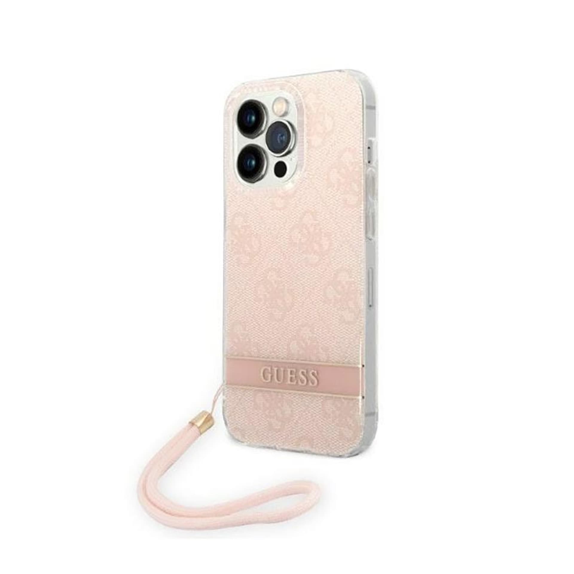

Guess 4G Print Cord - Etui ze smyczką iPhone 14 Pro (różowy)