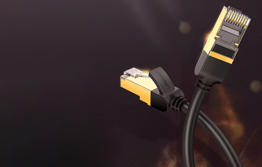 

Okrągły kabel sieciowy UGREEN NW107 Ethernet RJ45, Cat.7, STP, 0.5m (czarny)