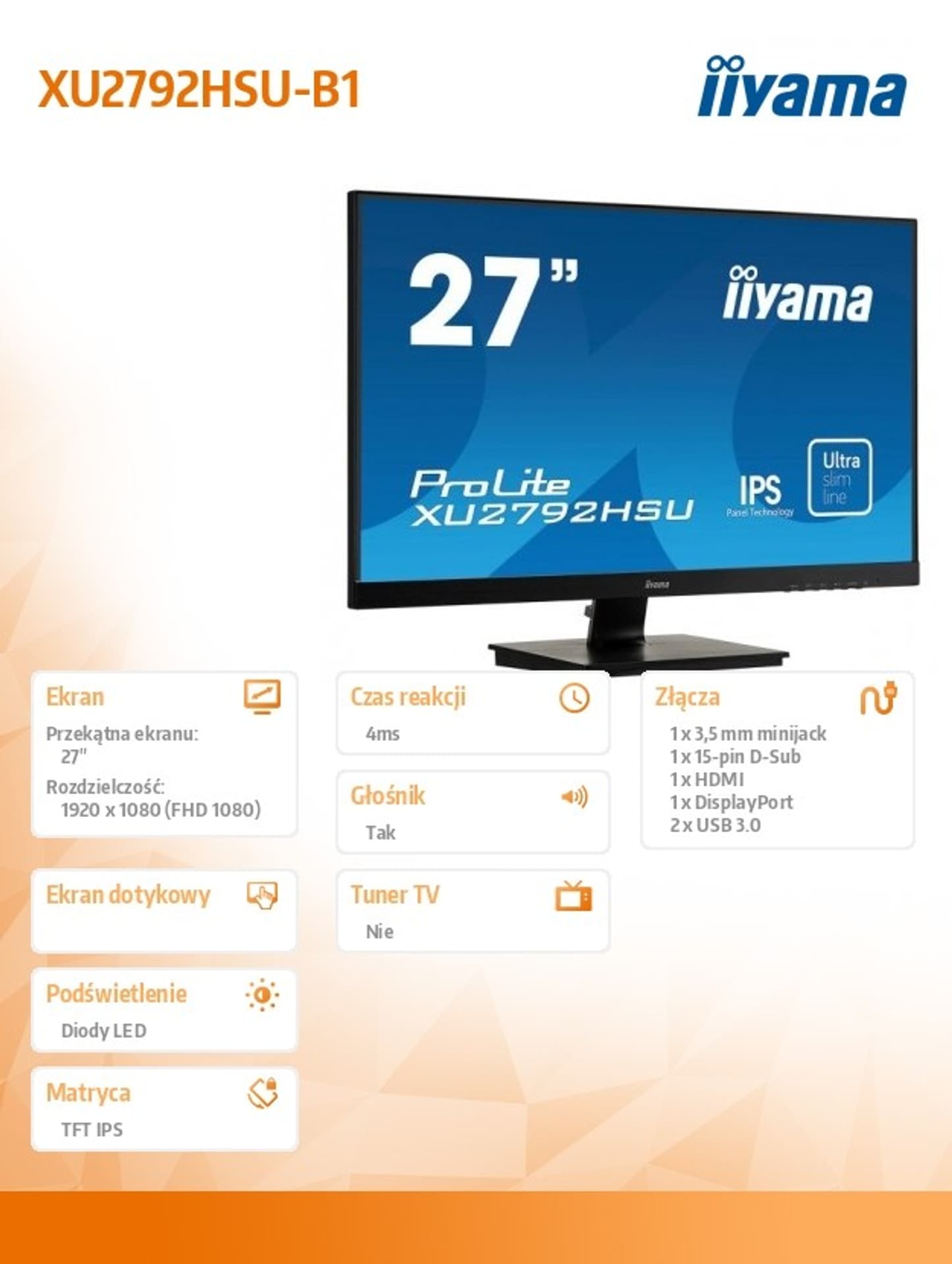 

Monitor 27 cali XU2792HSU-B1 IPS,Full HD,HDMI,DP,VGA,USB,SLIM