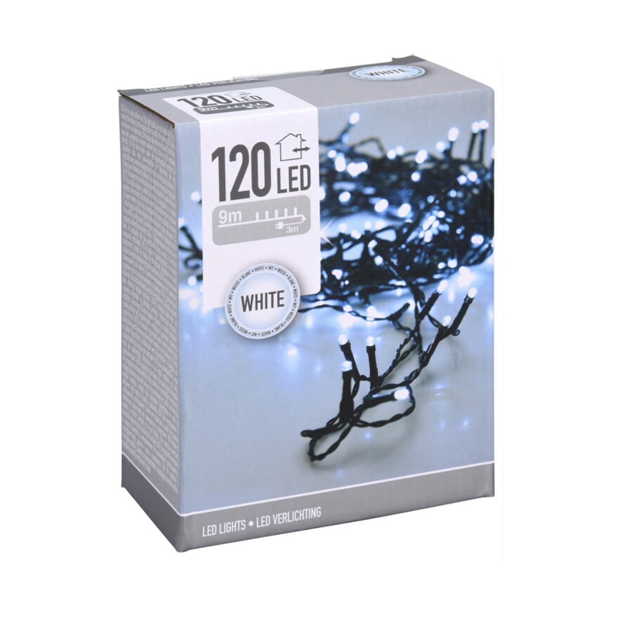 

Lampki choinkowe 120 LED zimne białe 9m zasilanie sieciowe IP44