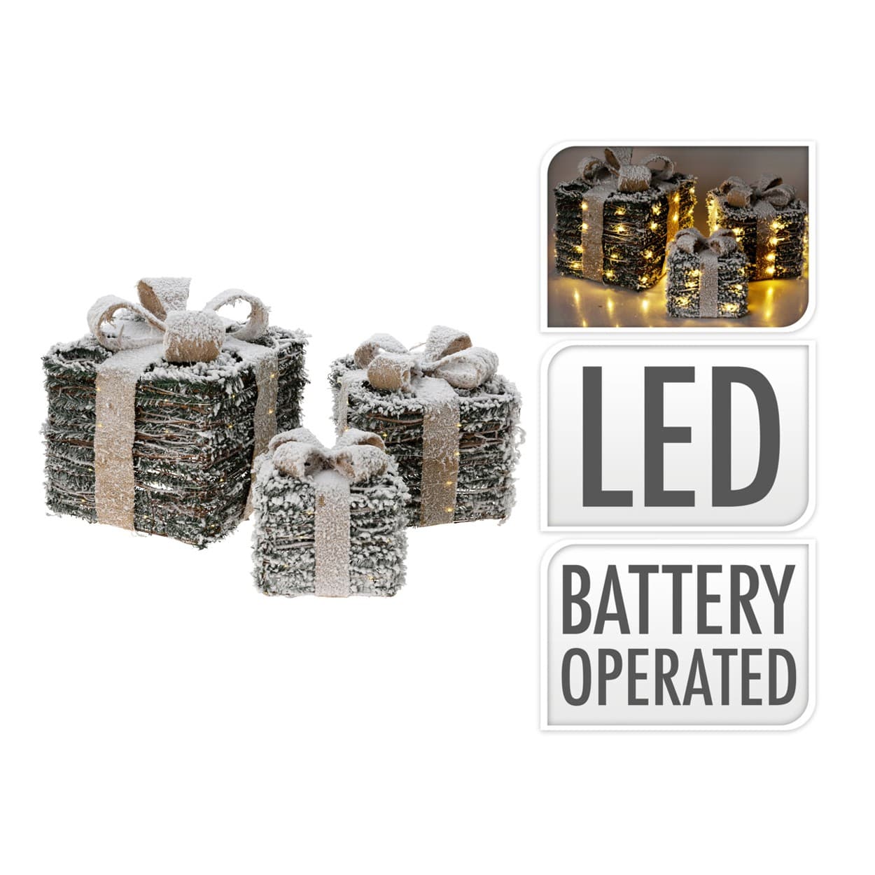 

Pudełko prezentowe Rattan LED ozdobne zestaw 3 sztuk zielone