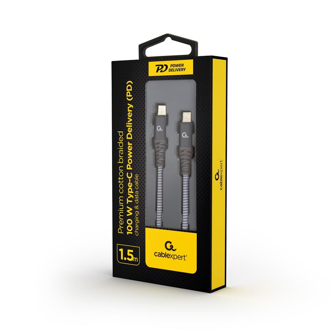 

GEMBIRD KABEL PREMIUM DO ŁADOWANIA I TRANSMISJI DANYCH 100 W TYP-C POWER DELIVERY (PD) 1.5M, SZARO/BIAŁY, Pd) 1.5m/szaro/biał