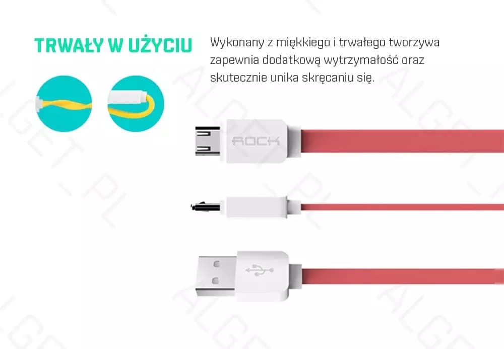 

Kabel ROCK Micro USB Płaski 100cm Szary