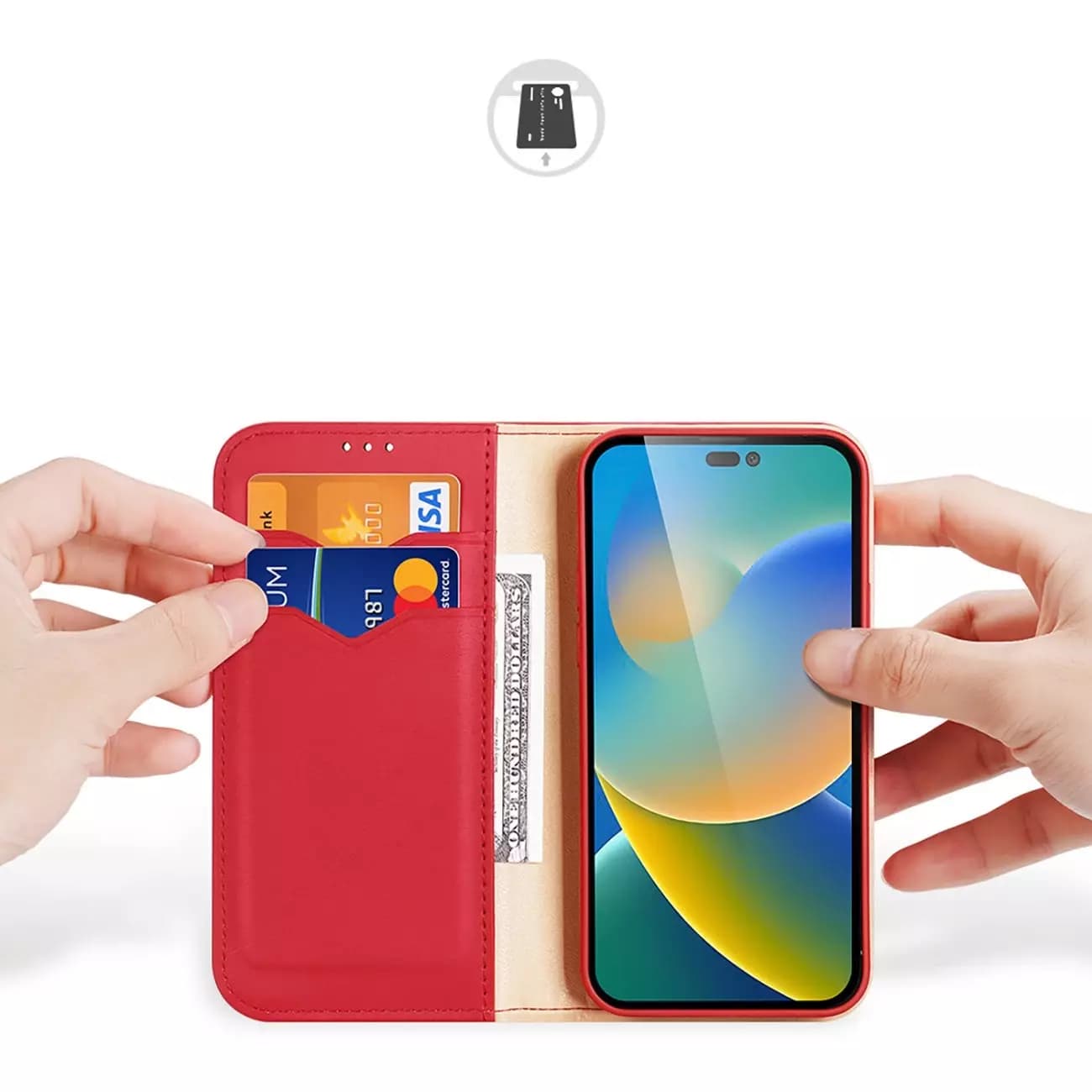 

Dux Ducis Hivo skórzane etui z klapką pokrowiec ze skóry naturalnej portfel na karty i dokumenty iPhone 14 Pro Max czerwony
