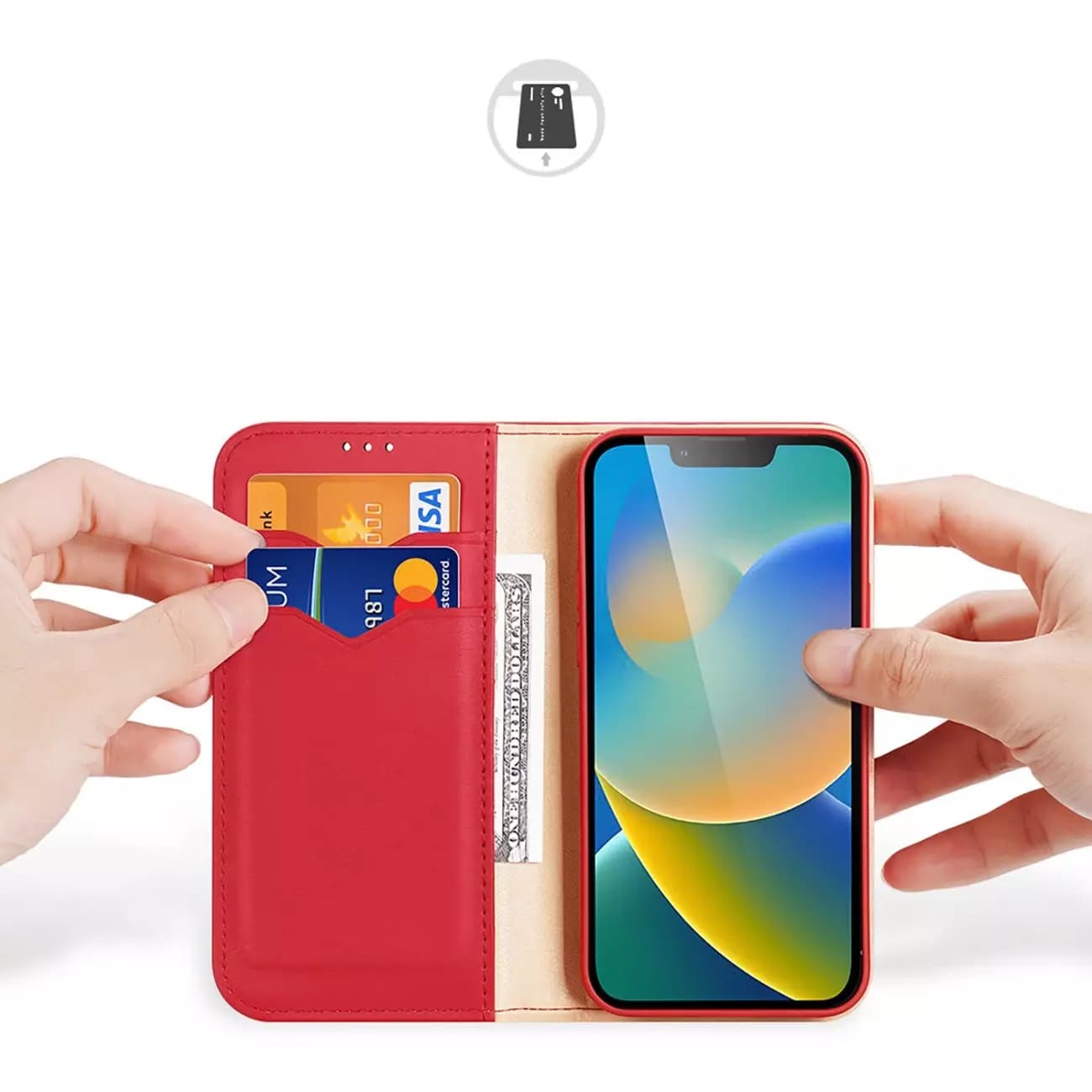 

Dux Ducis Hivo skórzane etui z klapką pokrowiec ze skóry naturalnej portfel na karty i dokumenty iPhone 14 Plus czerwony