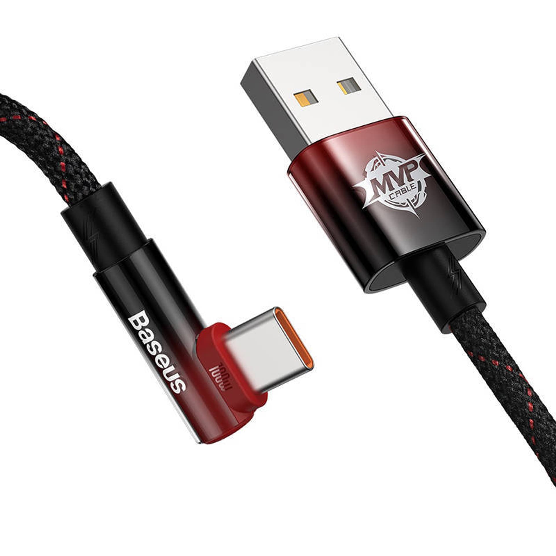 

Kabel USB do USB-C kątowy Baseus Elbow 1m 100W (czarno-czerwony)